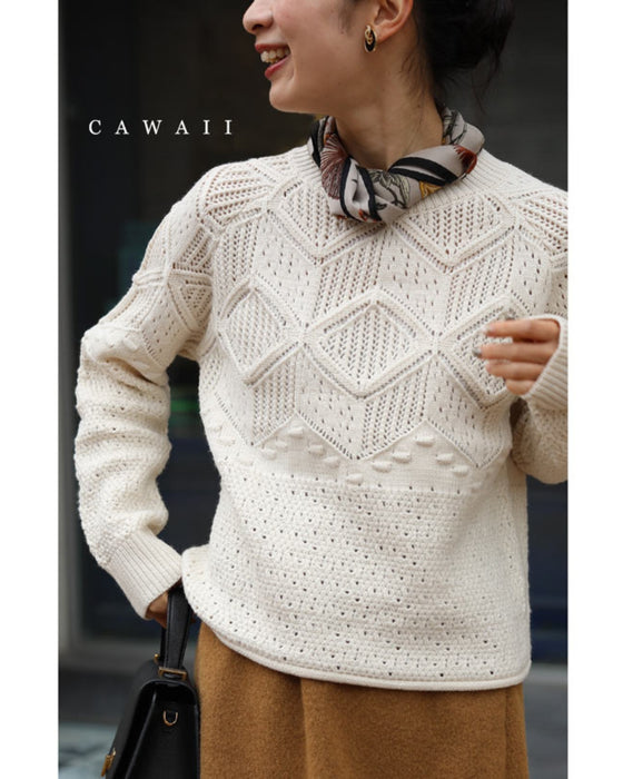 柄編みニットプルオーバートップス