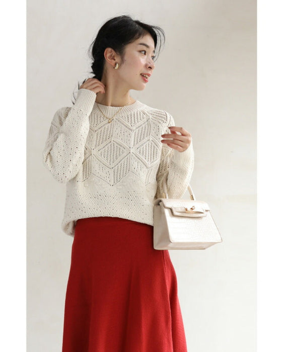 柄編みニットプルオーバートップス
