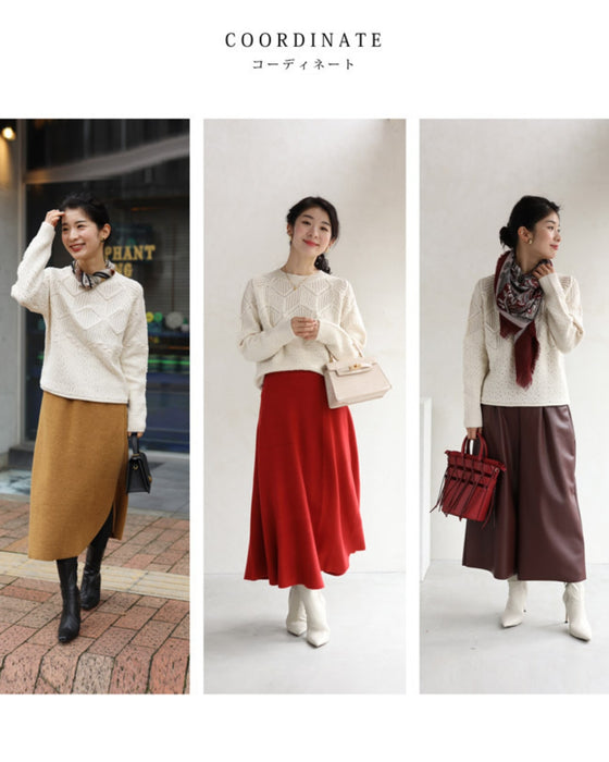 柄編みニットプルオーバートップス