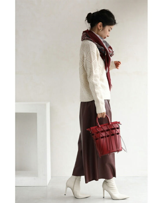 柄編みニットプルオーバートップス