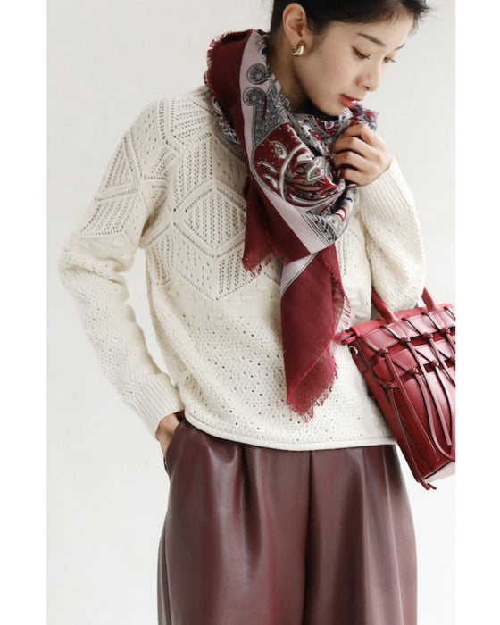 柄編みニットプルオーバートップス