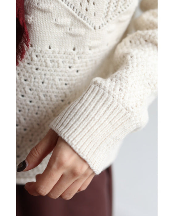 柄編みニットプルオーバートップス