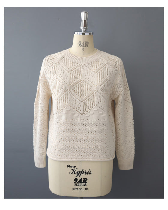 柄編みニットプルオーバートップス