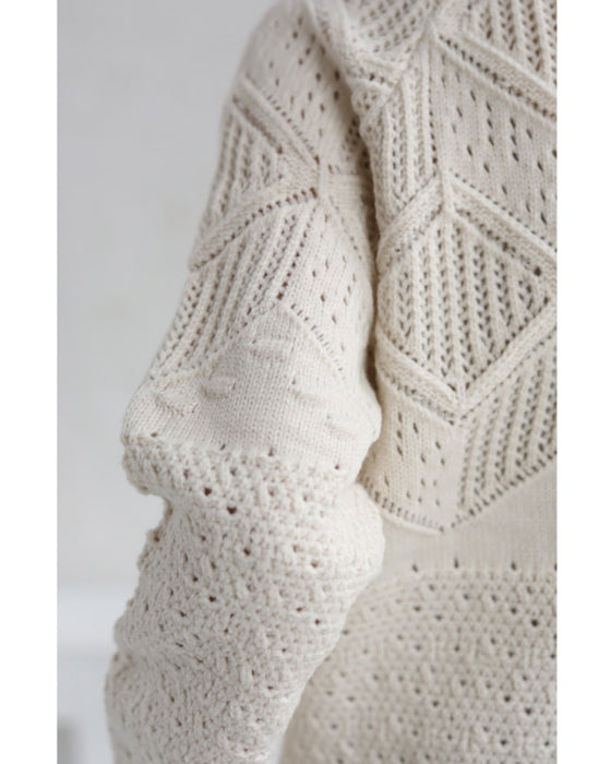 柄編みニットプルオーバートップス