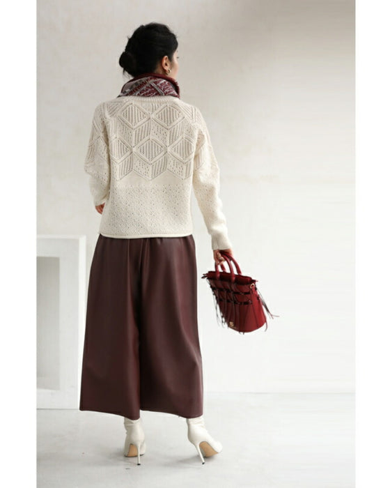 柄編みニットプルオーバートップス