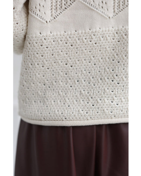 柄編みニットプルオーバートップス