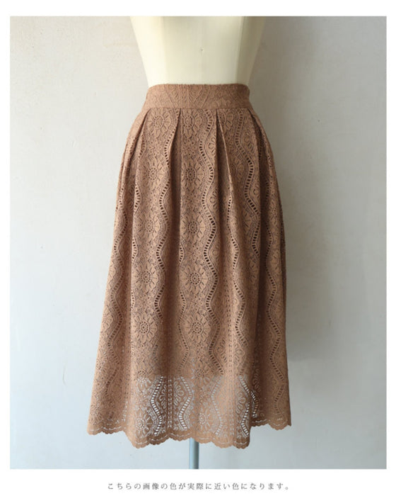 流れる優美な花の総レースミディアムスカート