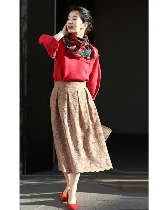 流れる優美な花の総レースミディアムスカート