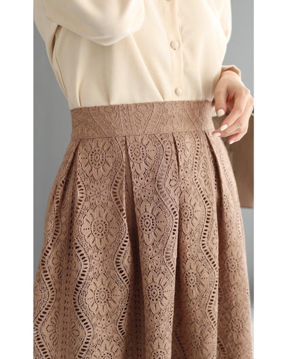 流れる優美な花の総レースミディアムスカート