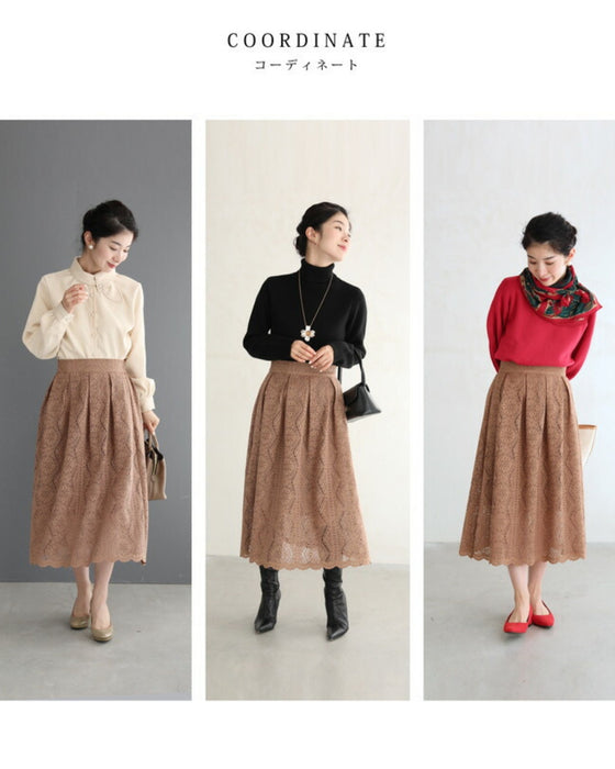 流れる優美な花の総レースミディアムスカート