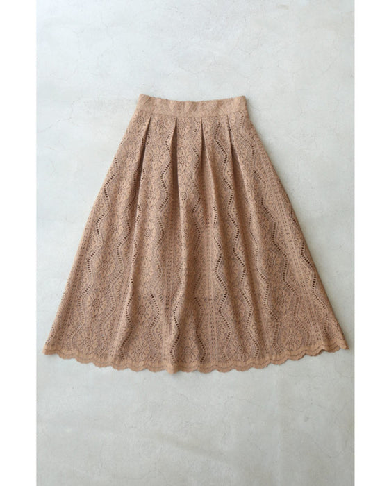 流れる優美な花の総レースミディアムスカート