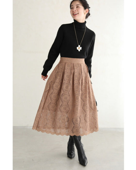 流れる優美な花の総レースミディアムスカート