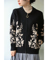 Flower embroidered zip-up knit blouson