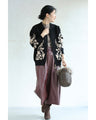 Flower embroidered zip-up knit blouson