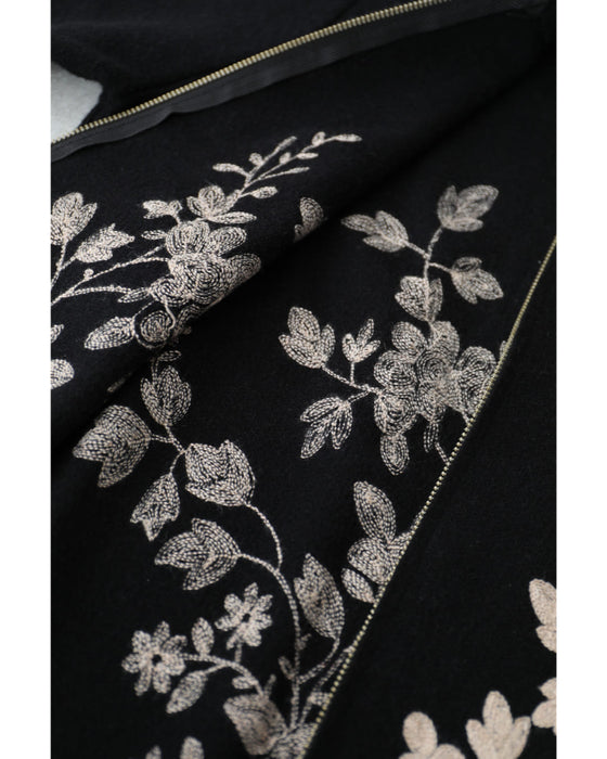 Flower embroidered zip-up knit blouson