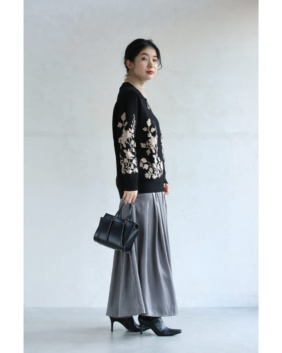 Flower embroidered zip-up knit blouson