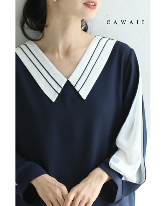 スリット袖から覗くベールの上品ブラウストップス