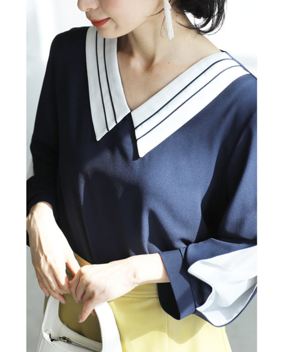 スリット袖から覗くベールの上品ブラウストップス