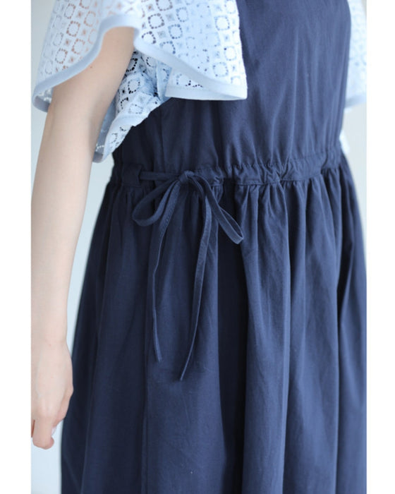 ウエスト絞れるサロペットミディアムワンピース