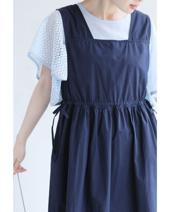 ウエスト絞れるサロペットミディアムワンピース