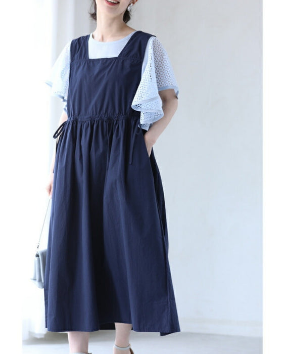 ウエスト絞れるサロペットミディアムワンピース