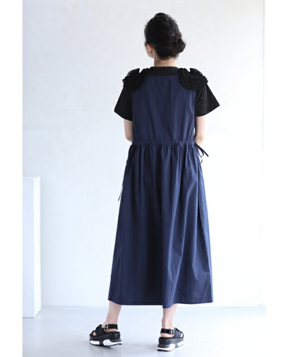 ウエスト絞れるサロペットミディアムワンピース