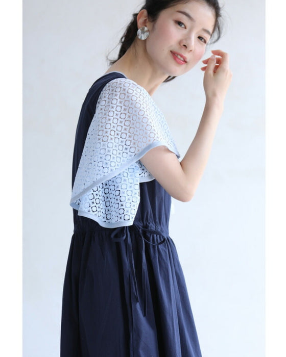 ウエスト絞れるサロペットミディアムワンピース