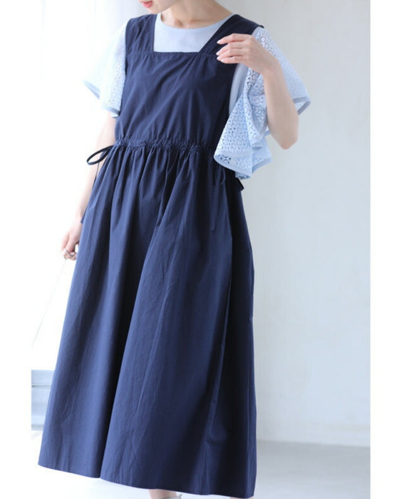 ウエスト絞れるサロペットミディアムワンピース