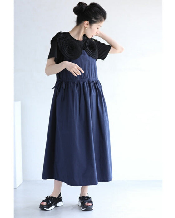 ウエスト絞れるサロペットミディアムワンピース