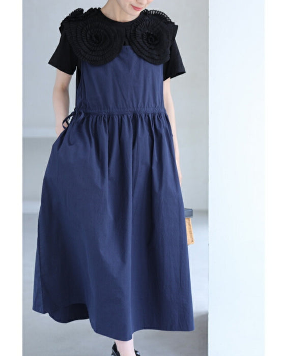 ウエスト絞れるサロペットミディアムワンピース