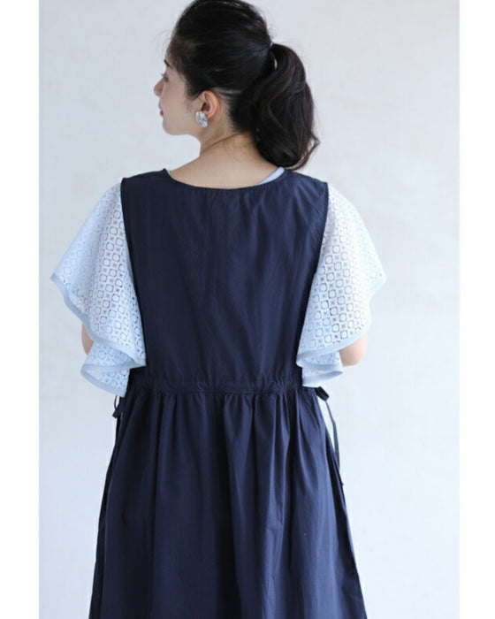 ウエスト絞れるサロペットミディアムワンピース