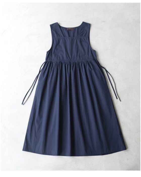 ウエスト絞れるサロペットミディアムワンピース
