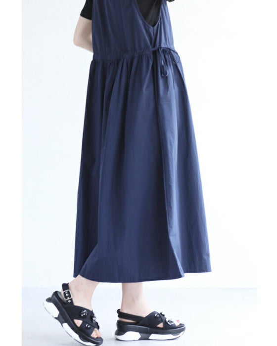 ウエスト絞れるサロペットミディアムワンピース