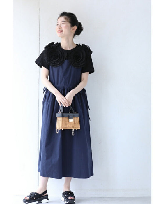 ウエスト絞れるサロペットミディアムワンピース