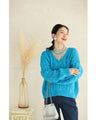 鮮やかブルーのざっくり編みニットプルオーバートップス
