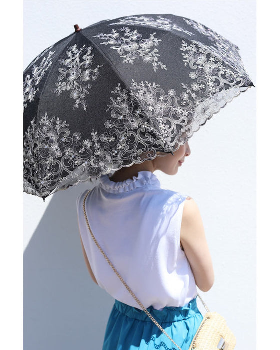 花刺繍が美しい折り畳み日傘