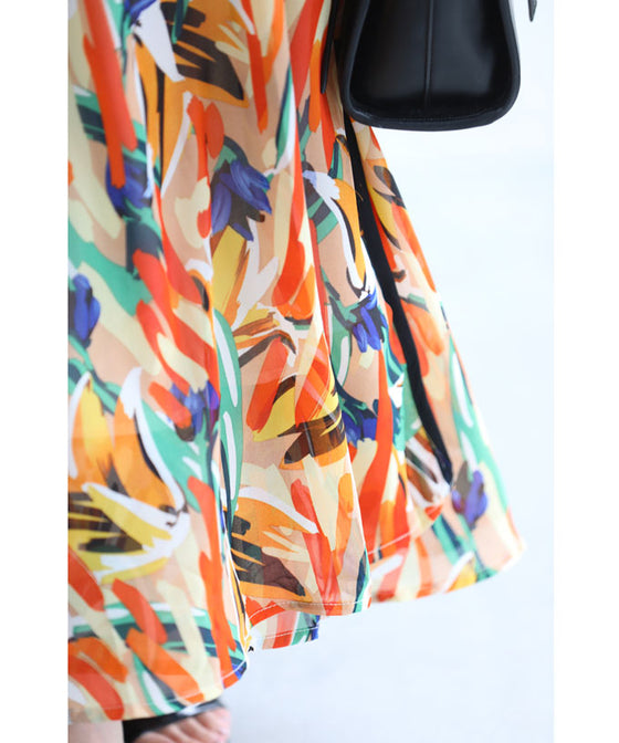 【アウトレット返品交換不可】プロヴァンスの風感じるアートなカシュクールロングワンピース