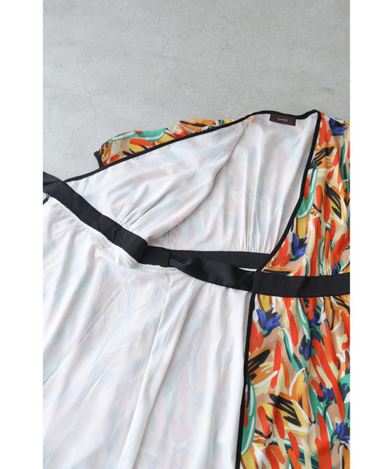 【アウトレット返品交換不可】プロヴァンスの風感じるアートなカシュクールロングワンピース