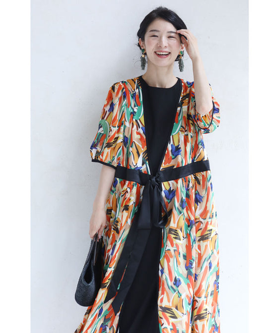 【アウトレット返品交換不可】プロヴァンスの風感じるアートなカシュクールロングワンピース