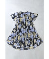 A sheer floral mid-length dress with pleats that flares out from the neck