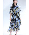 A sheer floral mid-length dress with pleats that flares out from the neck