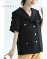 Traditional jacket with gold buttons and a sailor collar and shoulder pads