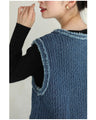 Fringe knit vest made of soft denim-like fabric