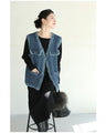Fringe knit vest made of soft denim-like fabric