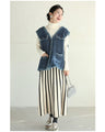 Fringe knit vest made of soft denim-like fabric