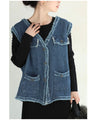 Fringe knit vest made of soft denim-like fabric