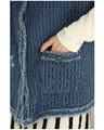 Fringe knit vest made of soft denim-like fabric