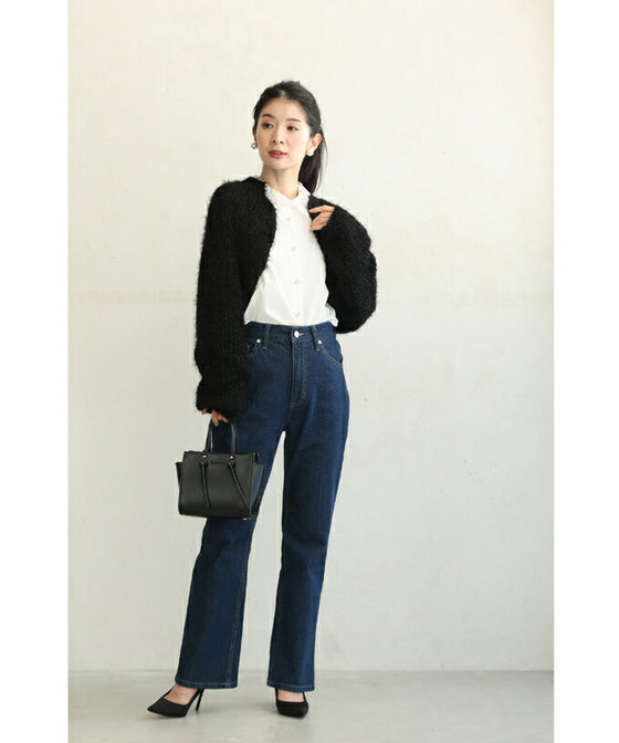 スタイルアップな丈感。ふわふわモヘア風ボレロカーディガン
