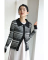 ボーダーカーディガントップスと錯視ラインスカート2点セット