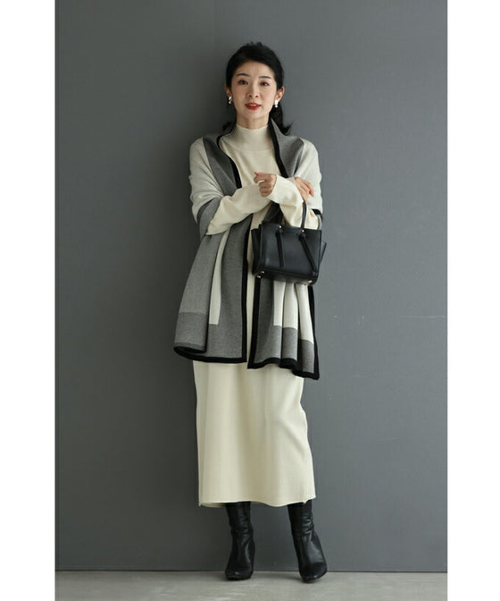 【一部予約商品】アーバンなニットストールとロングワンピースの2点セット